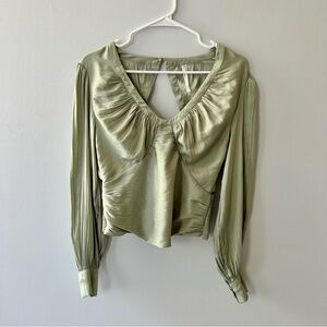 Anthropologie Mint Green Silky Longsleeve Open Back Blouse Size Medium